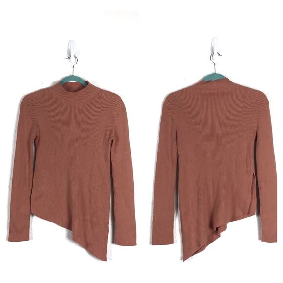 Zara Pink Ribbed Turtleneck Asymmetric Hem Mock Neck Sweater Small - Picture 1 of 10